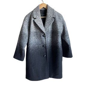 TALBOTS Wool Blend Black Gray Blazer Jacket Size 14P Ombre Chevron